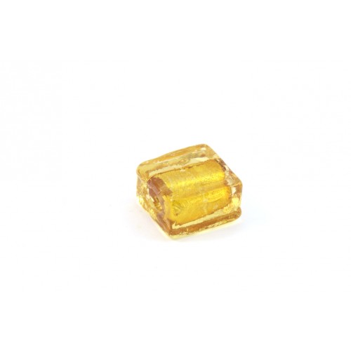Flat square 12mm glass bead gold silver foil